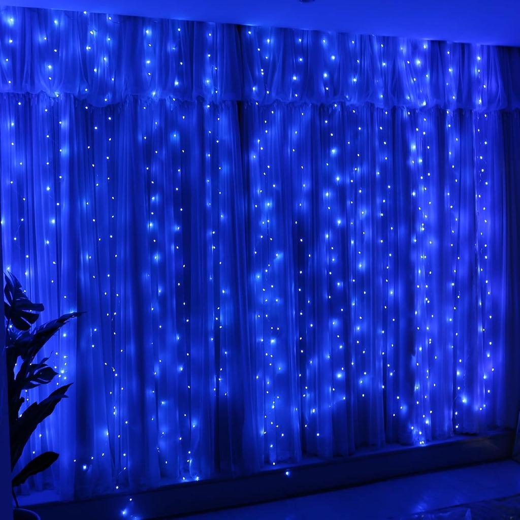 HXWEIYE 300LED Fairy Curtain Lights, 9.8x9.8Ft USB, Remote, 8 Modes & Timer