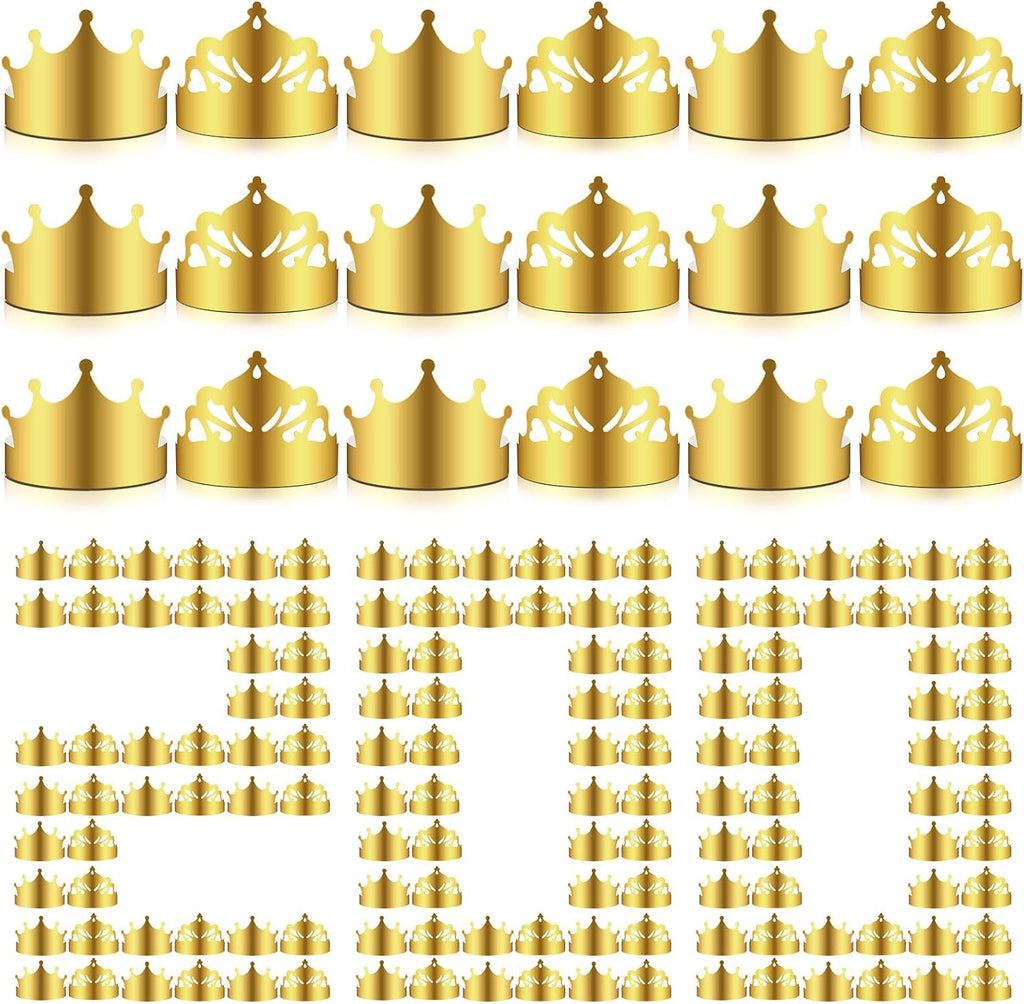 Nezyo 200 Pcs Gold Paper Crowns Bulk Birthday King Princess Crowns Gold Foil Party Crown Hats for Kids Students Classroom Celebration Baby Shower Photo Props Supplies
