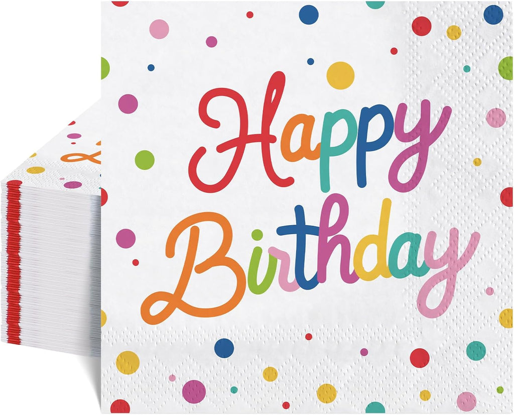 Natnarr 50 Pk Happy Birthday Napkins, 6.5" Rainbow Birthday Cocktail Napkin