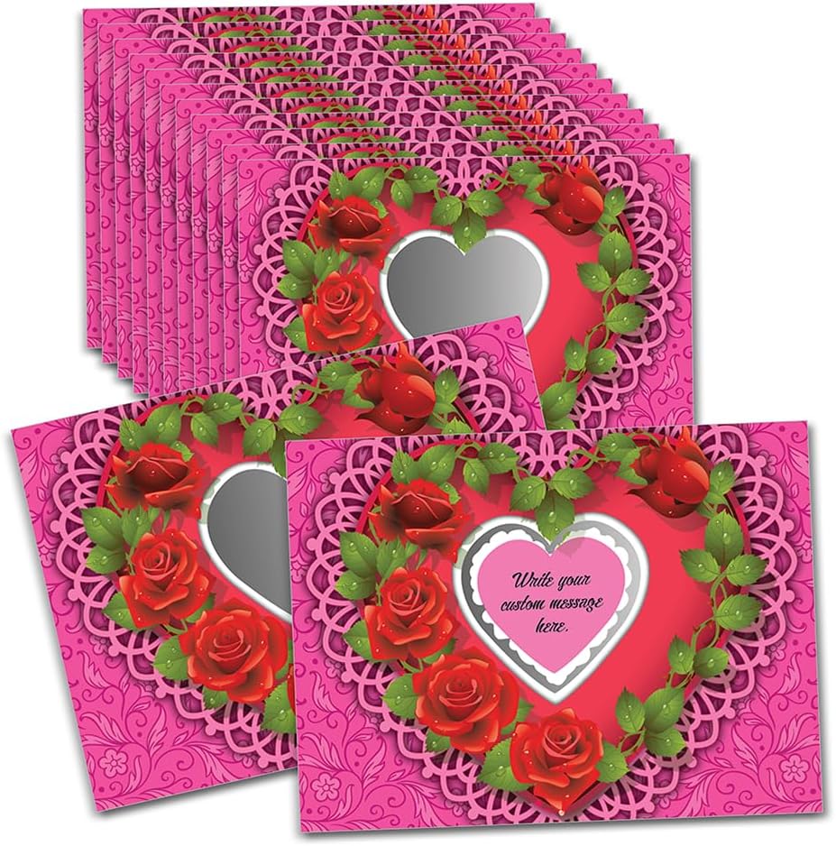 My Scratch Offs - 20 Pack Heart Love Wreath DIY Valentine Scratch Off Cards with Stickers, 3x4 Inch Customizable Love Notes for Gifts, Party Favors & Adults for Valentine's Day