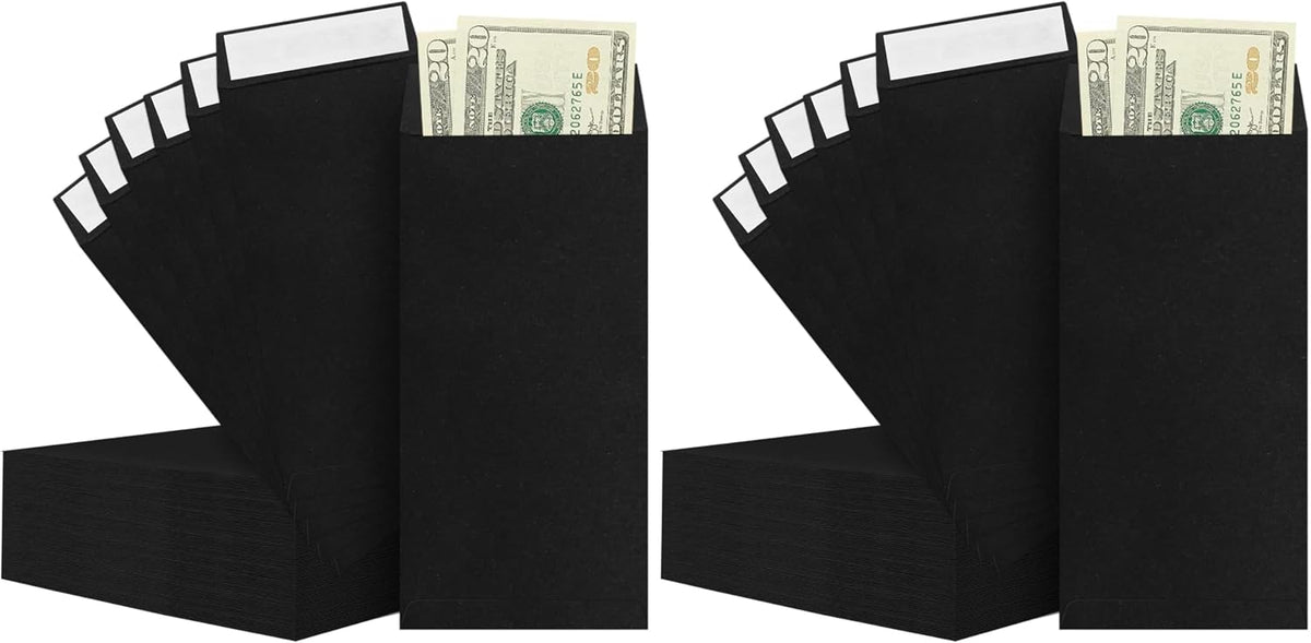 BONUS++ Envelope Set - 120 Envelopes for Cash, Checks, & Tickets; 80GSM, 3.2x6.6 inch Black Envelopes - Perfect for Cash Challenge Savers (Pack of 2)