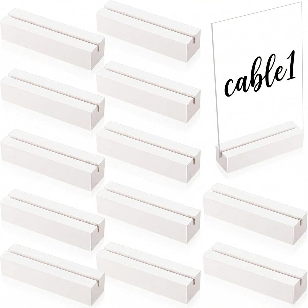 Blosssound 12 Pcs Wood Place Card Holder, White, 4.61 x 1.1 x 1 Inches