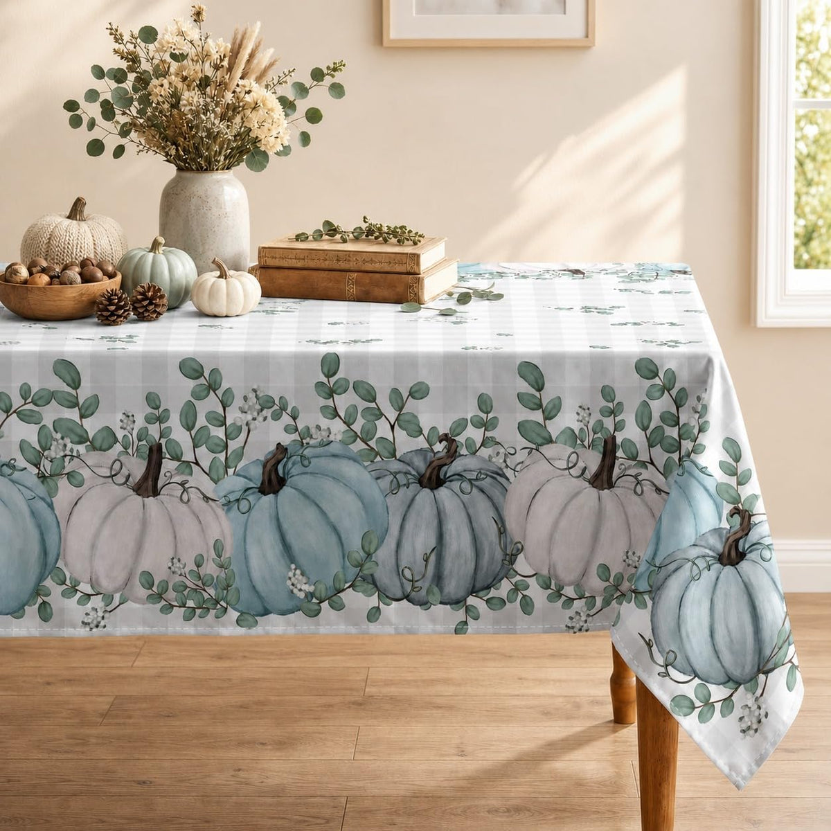 Fall Tablecloth 60×84 Inch Oval, Fall Harvest Decorations for Home Table Cloth, Truck Scarecrow Pumpkin Decor Washable Seasonal Autumn Thanksgiving Tablecloths Polyester for Picnic Party Dinner