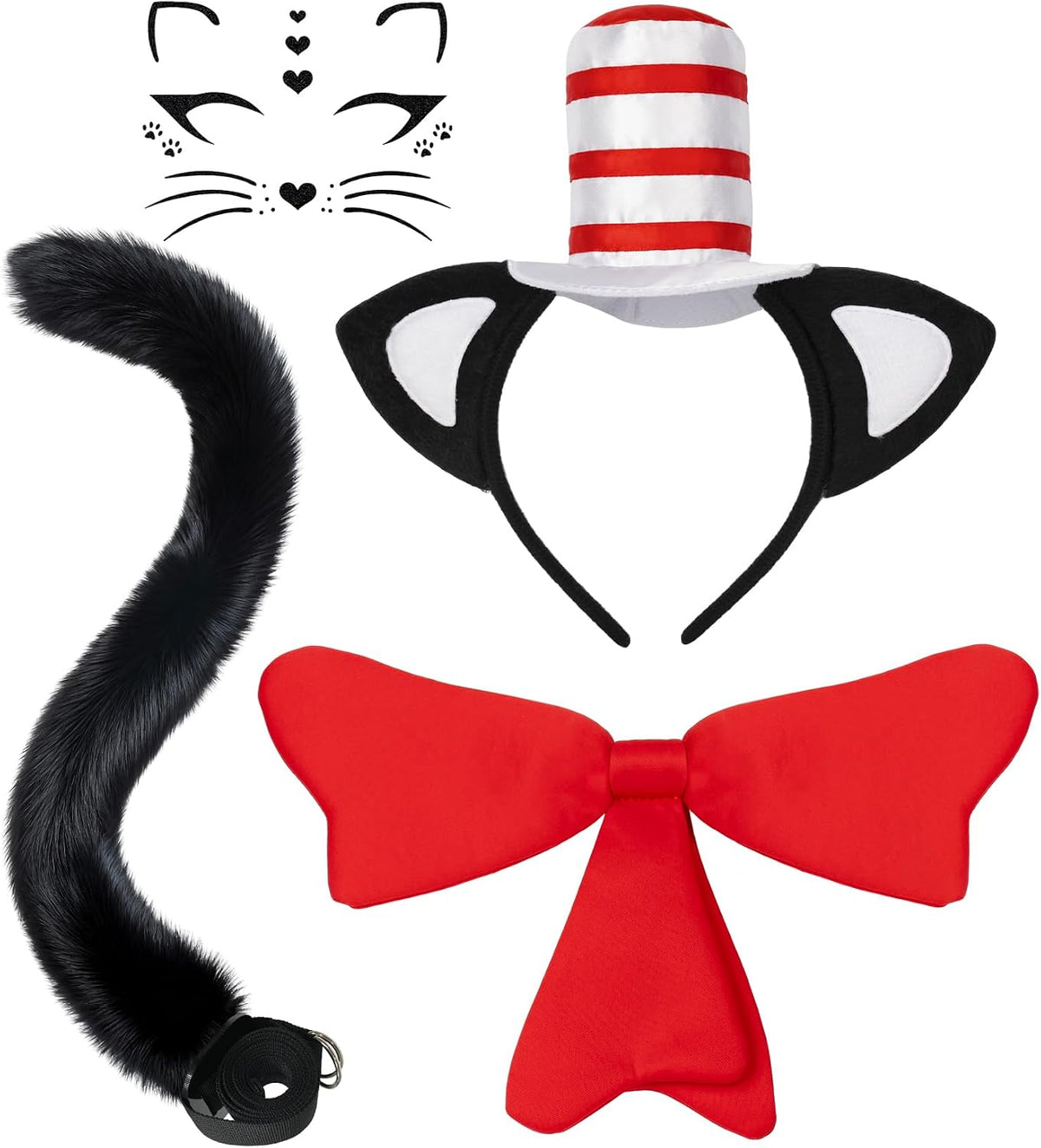 Cat Costume Accessories Set with Cat Ears Headband and Bow Tie for Adults