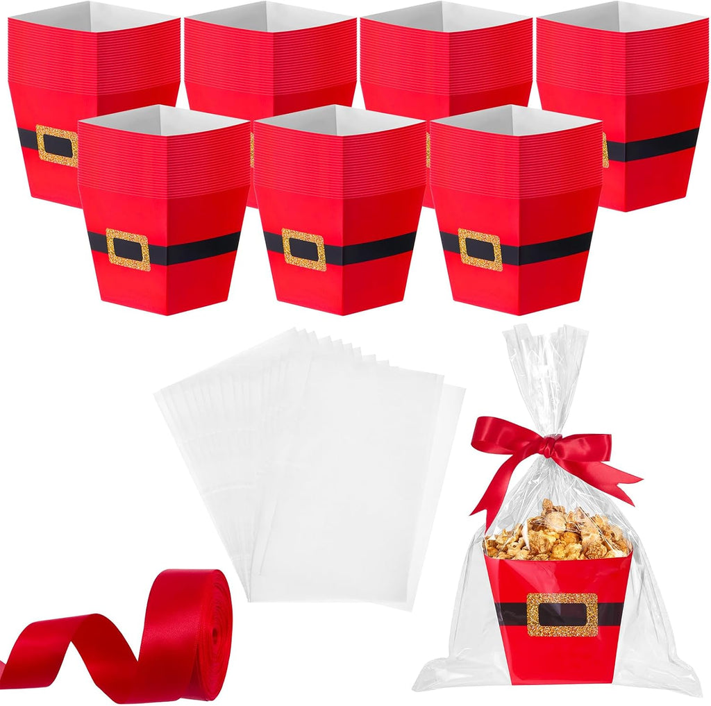 Pajean 24 Sets Christmas Popcorn Boxes with Gift Bags and Ribbon