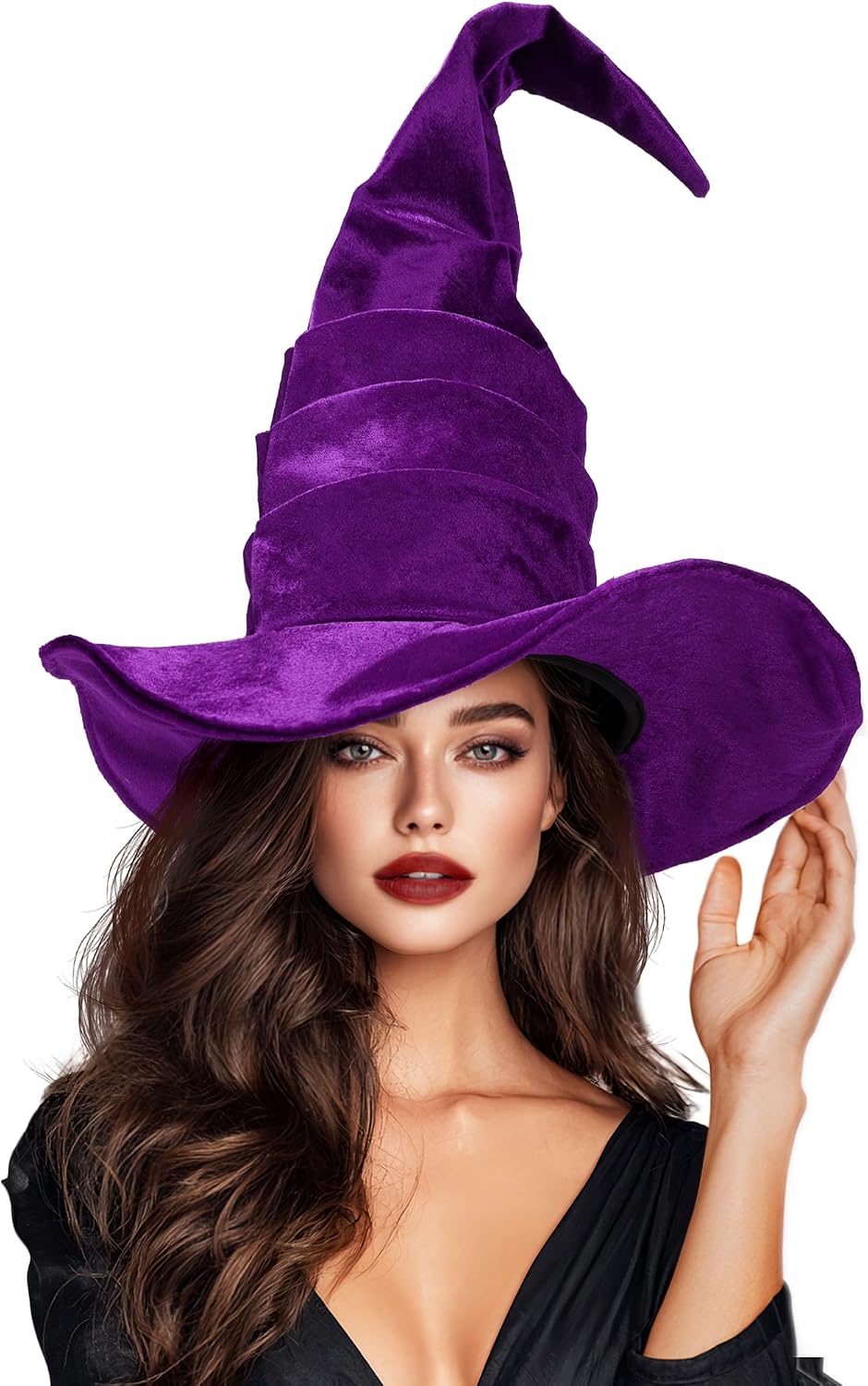 Ibeauti Witch Hat Women Large Ruched Halloween Witch Hat Costume Accessory for Party