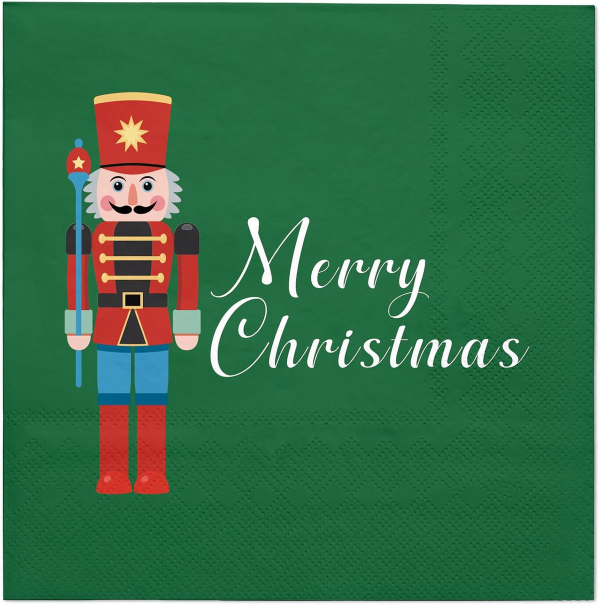 WRAPAHOLIC 50Pcs Christmas Paper Napkins - 3 Ply Green Nutcracker Disposable Cocktail Napkin for Christmas Party Supplies Tableware, Xmas Holiday - 5 x 5 In