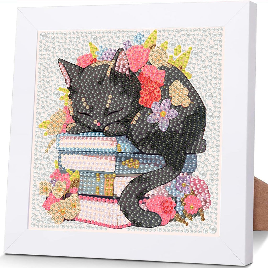 Black Cat Diamond Art Kit for Kids with Frame,Diamond Painting Kit for Kids