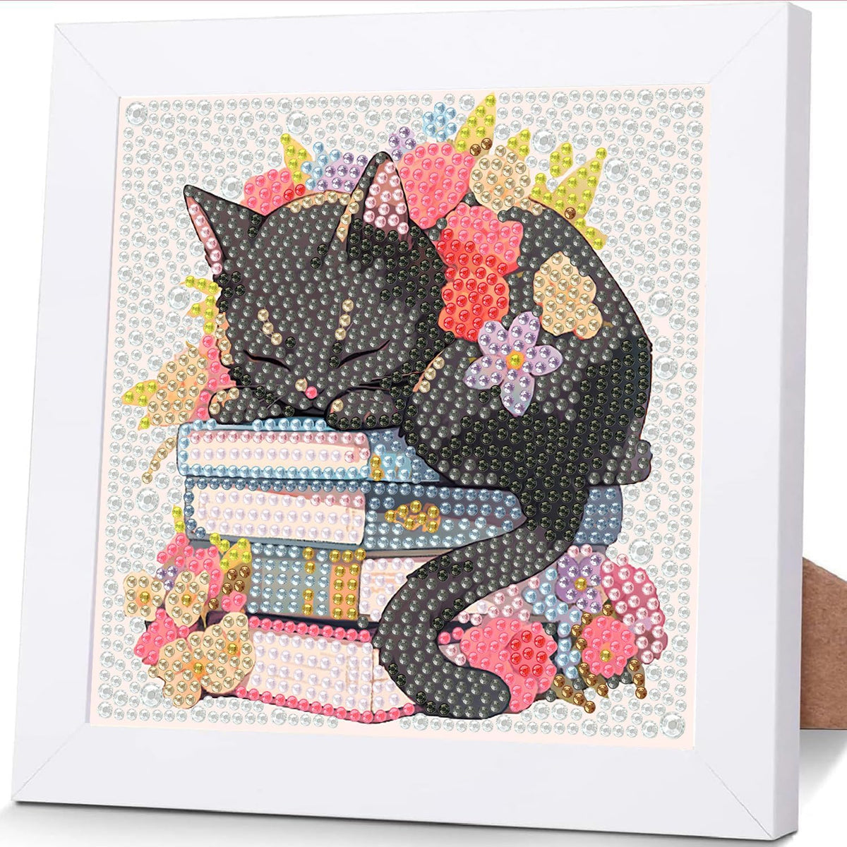 Black Cat Diamond Art Kit for Kids with Frame,Diamond Painting Kit for Kids