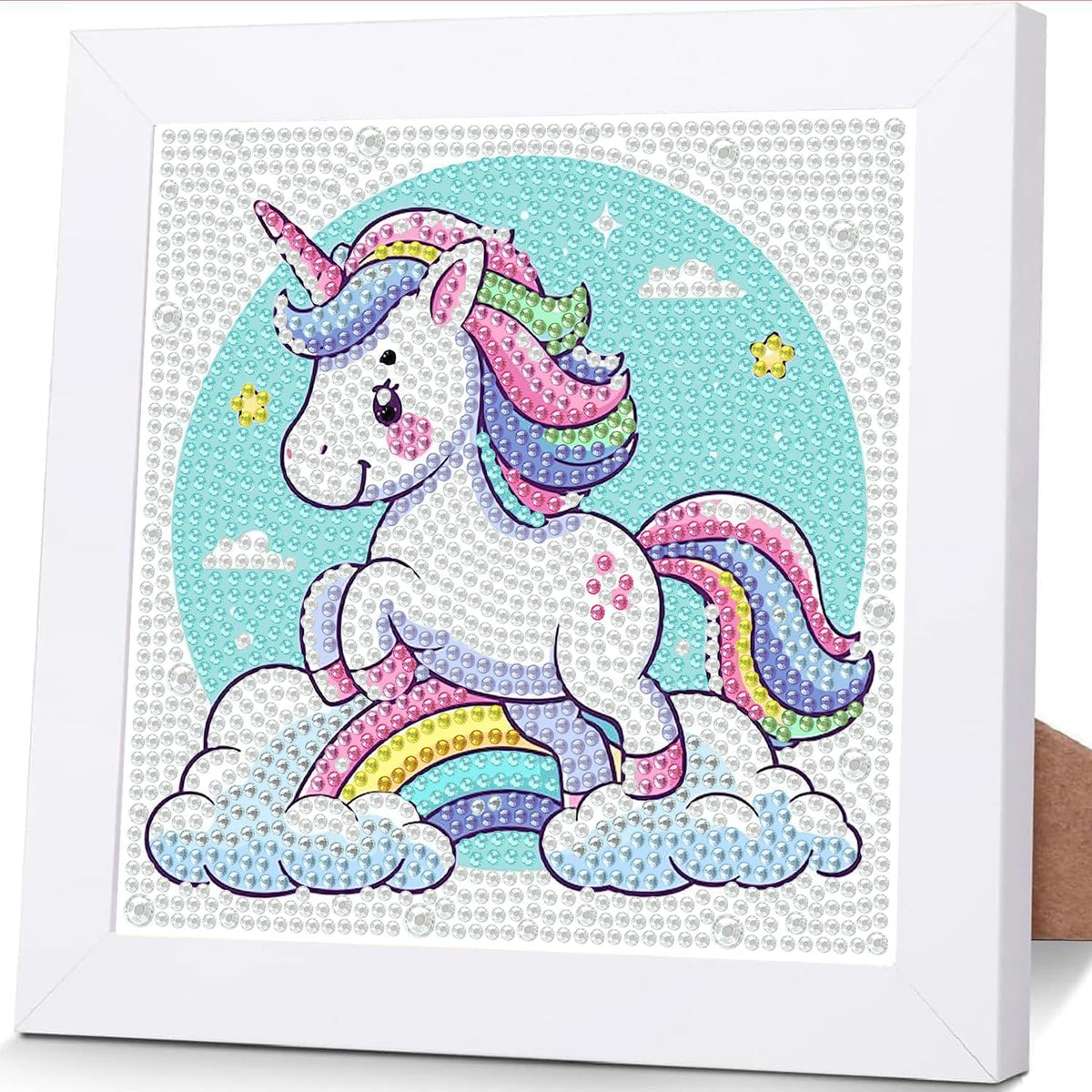 Diamond Art Kit for Kids with Frame,Rainbow Horse Diamond Painting for Kids