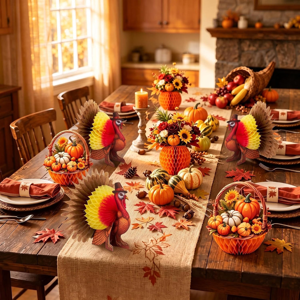 Thanksgiving Honeycomb Centerpieces 3D Turkey Pumpkin Fall Party Table Decor