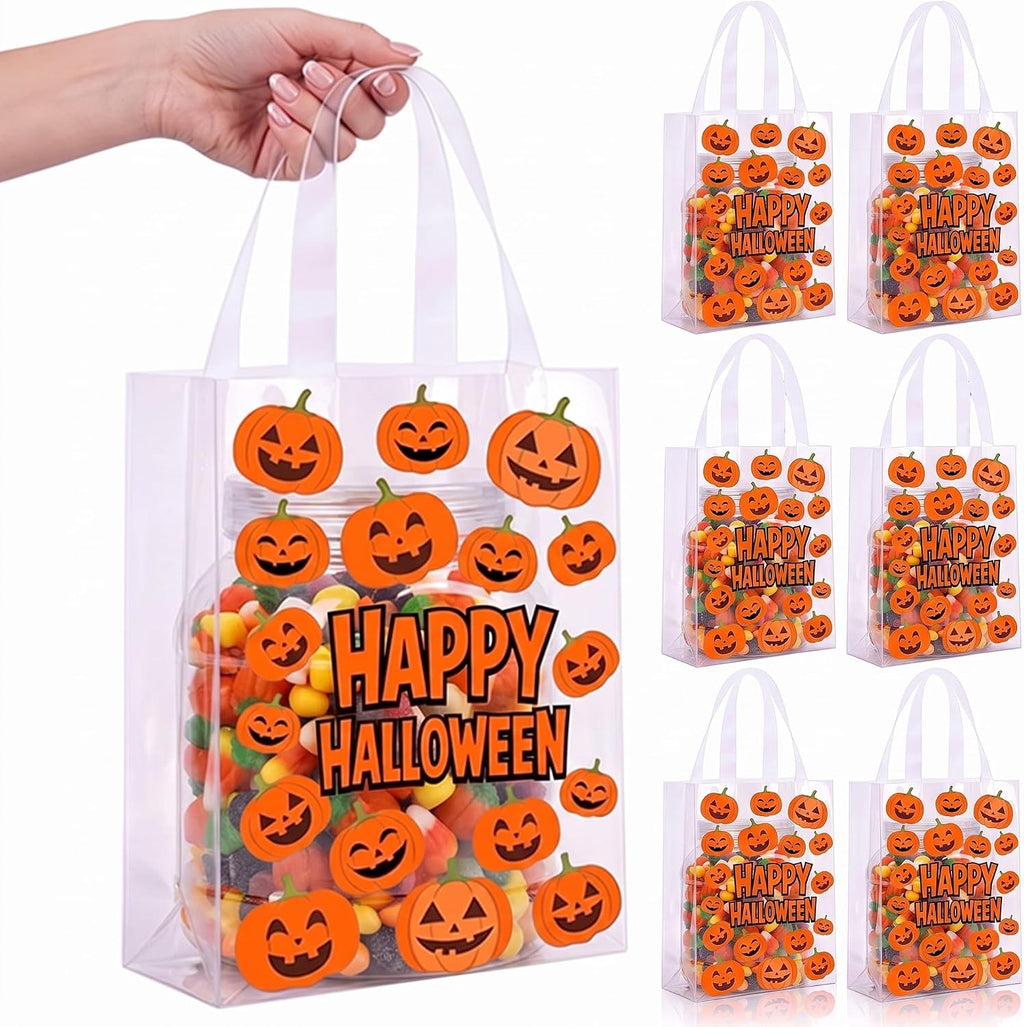 Pajean 25 Pcs Halloween Plastic Gift Bags with Handles, Cute Pumpkin Bags