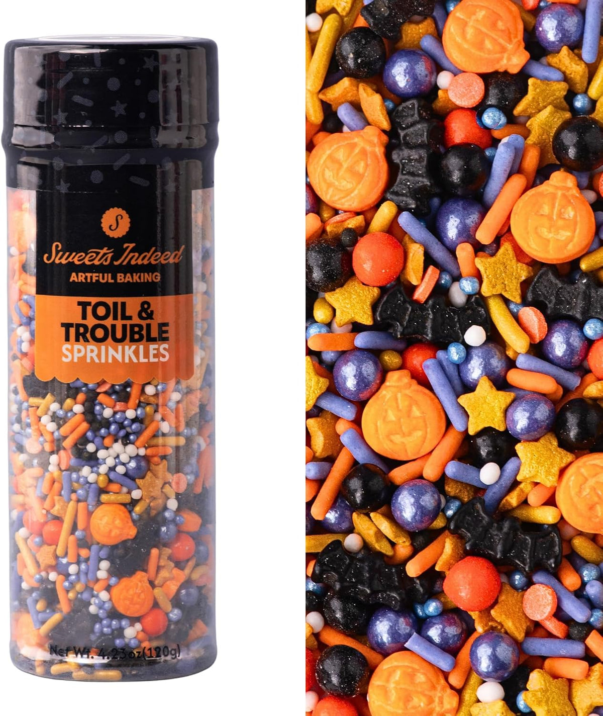 Sweets Indeed Halloween Sprinkles with Bats & Pumpkins, 4 ounces