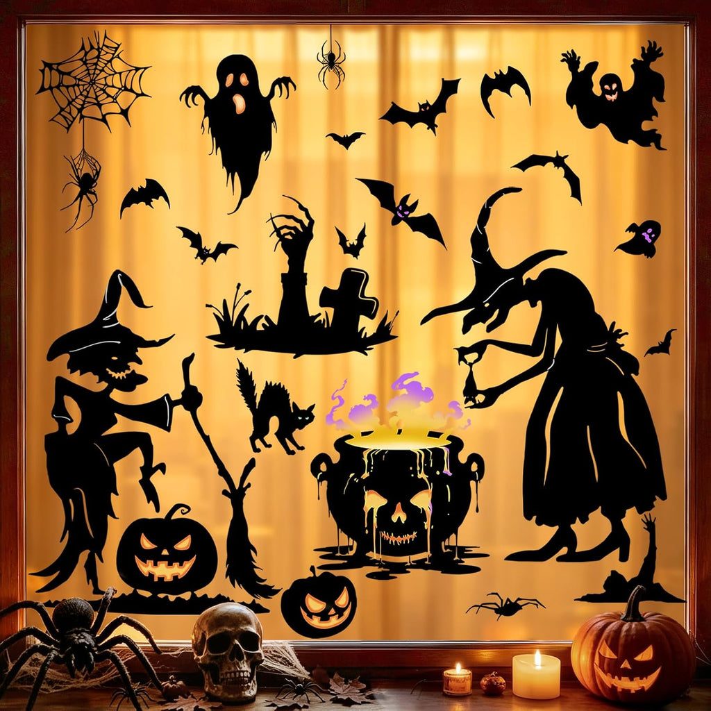 Glitter Halloween Window Clings Decor, Cute Ghost Pumpkin Stickers Decals