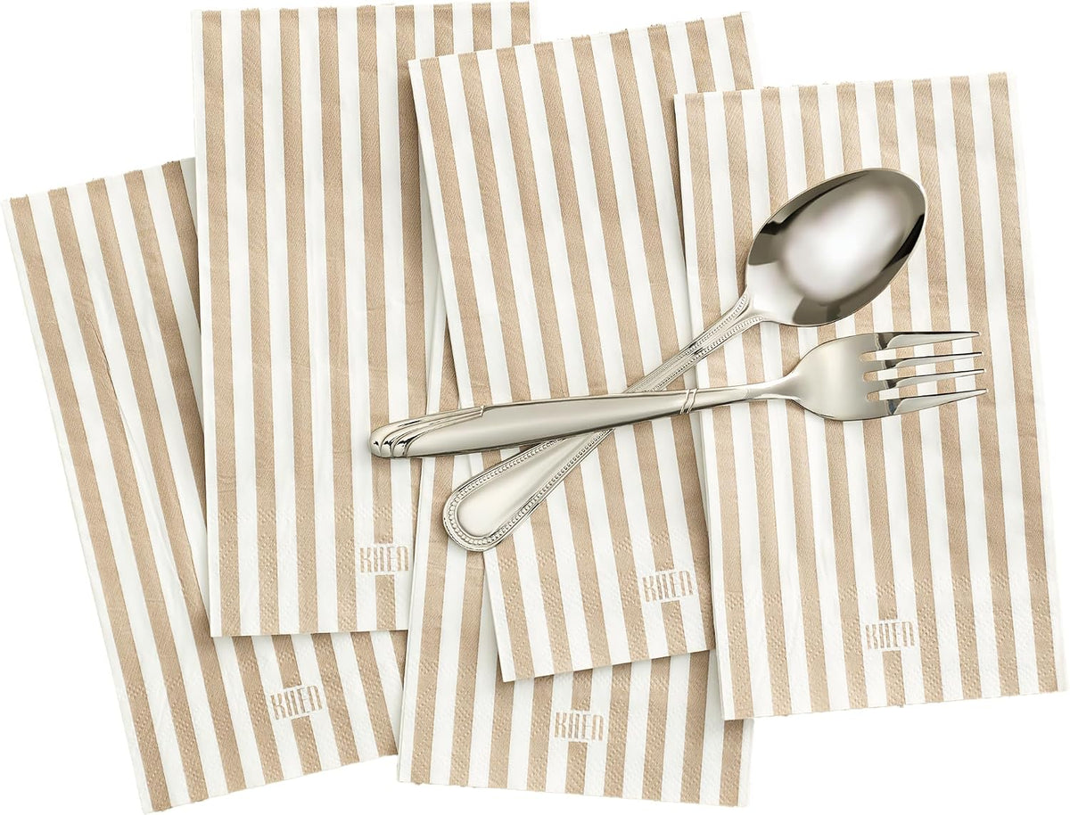 Khen 100-Count Luxury Disposable Napkins, European Stripes Design – 2-Ply Tableware, Linen-Feel Paper Guest Towels Elegant Soft & Absorbent Hand Towel, Party Napkin Placemats, 15.75"x13" - Silver Grey