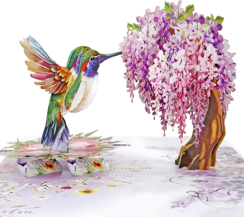 CUTPOPUP HummingBird Wisteria Pop Up Birthday Cards for Women, 3D Flowers Birthday Greeting Card for Her Wife Mum Valentines Card Anniversary Happy Mothers Day Cards (Wisteria) US8-AN162US