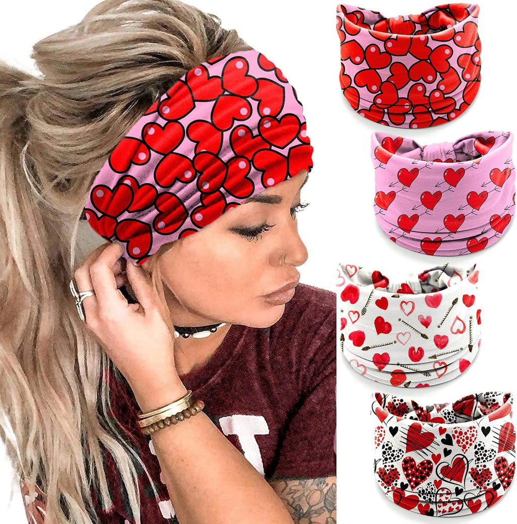 IDDFEVE 4Pcs Valentine's Day Headbands for Women - Red & White Heart with An Arrow Holiday Hair Bands, Pink Love Festive Present Hair Accessories