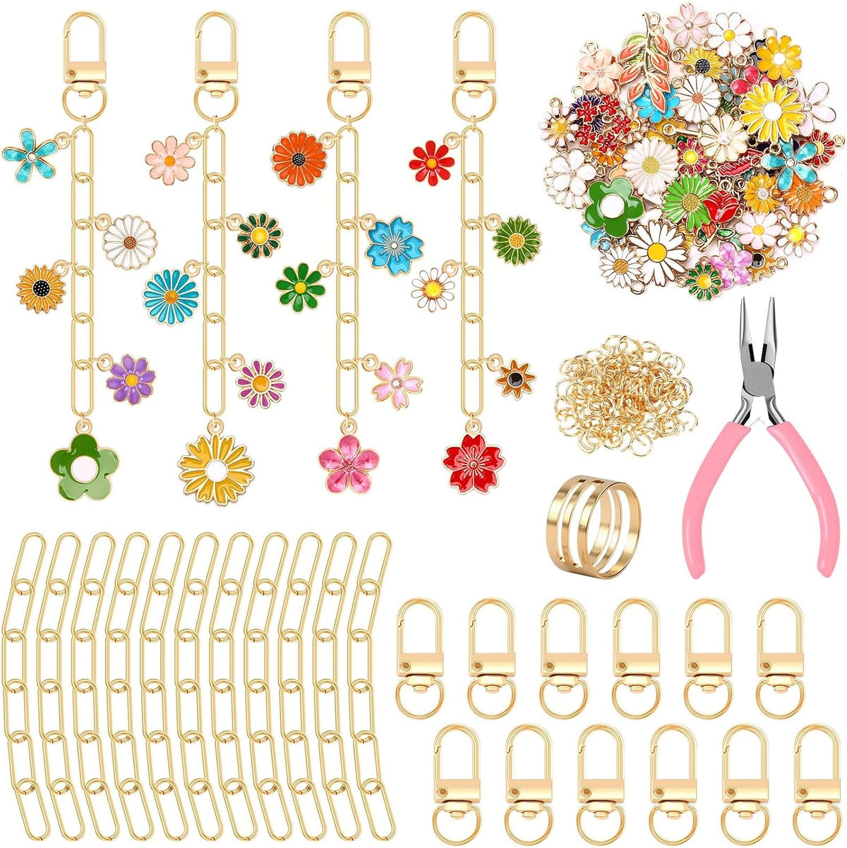 AUGSUN 189Pcs Flower Keychain Making Kit Floral DIY Keychain Craft