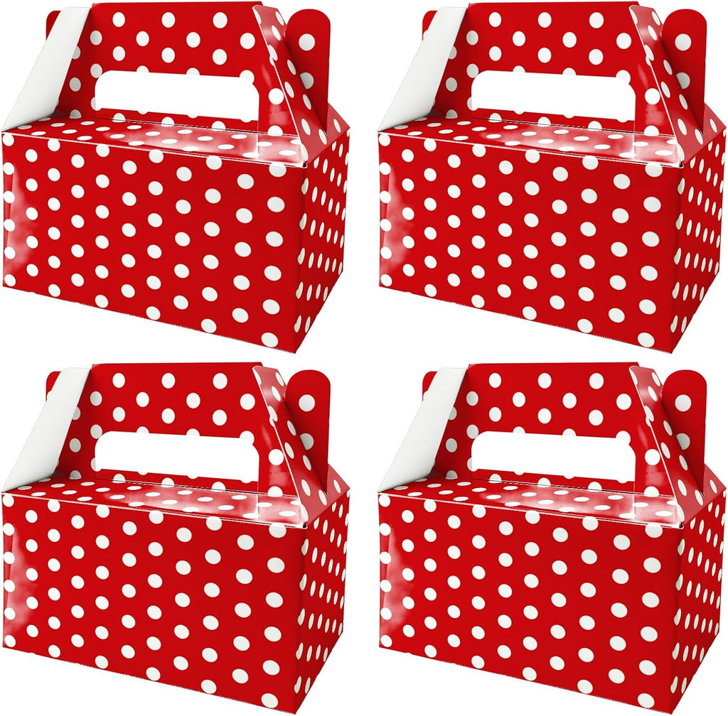 BGFMVS 12 Pack Red Polka Dot Party Favor Boxes, Gable Treat Boxes