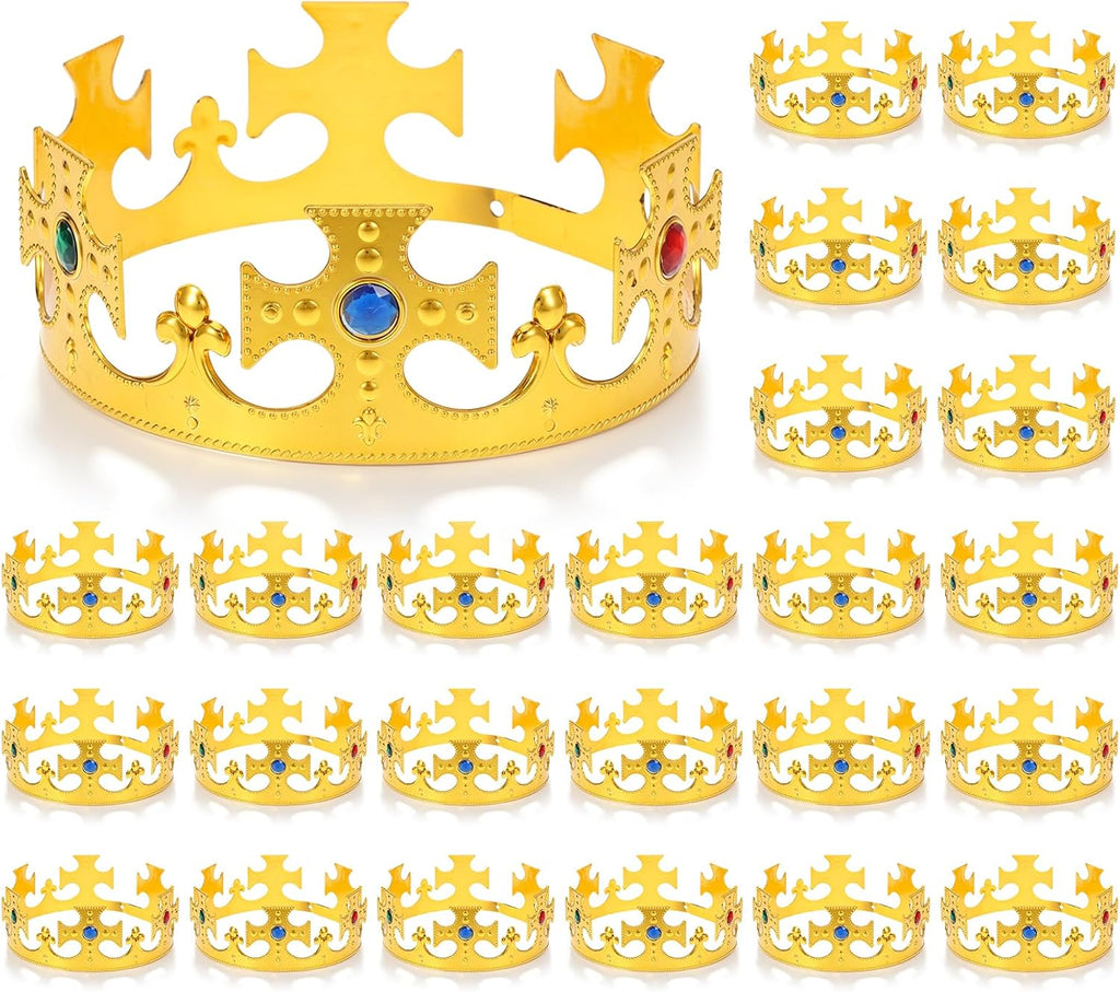 Rainmae 24 Pcs King Crown Gold Adjustable Party Royal Costume Jeweled Prince Crown Plastic Crown for Birthday Party Cosplay Halloween Photo Booth Accessories