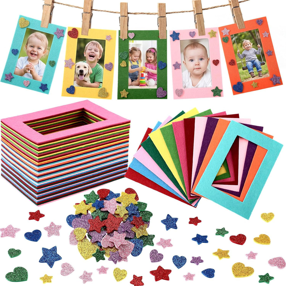 Jetec 48 Pieces Felt Craft Picture Frames with Stickers 4x6 in 12 Colors