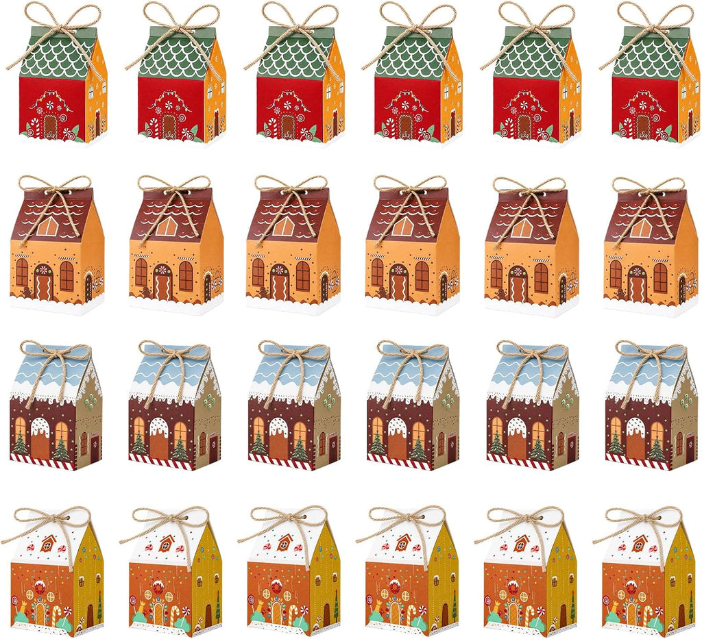 ONESING 24 Pcs Small Christmas Treat Boxes, Mini Gingerbread House Candy Boxes for Party Favors, Treats Packaging, Goodie Bags, Holiday Snacks, Xmas Decor