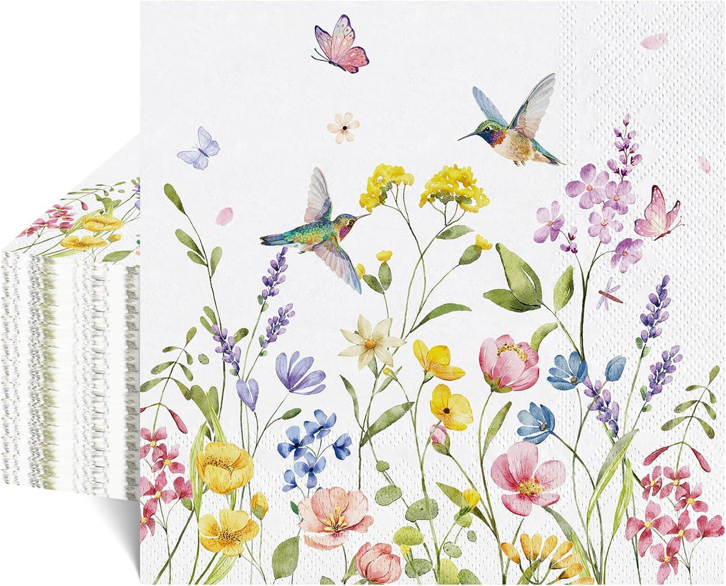 NatNarr 50 Pcs Wildflower Napkins, 6.5" Floral Party Napkins