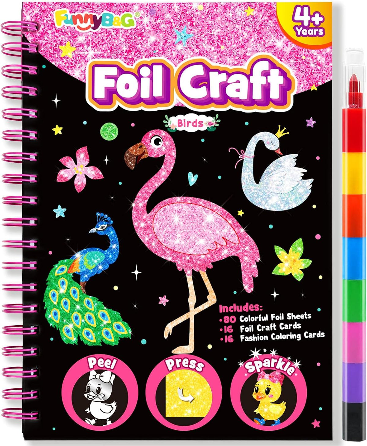 FUNNYB&G Foil Art Craft Kit for Kids, Sparkly Birthday Gift Toy for Girls