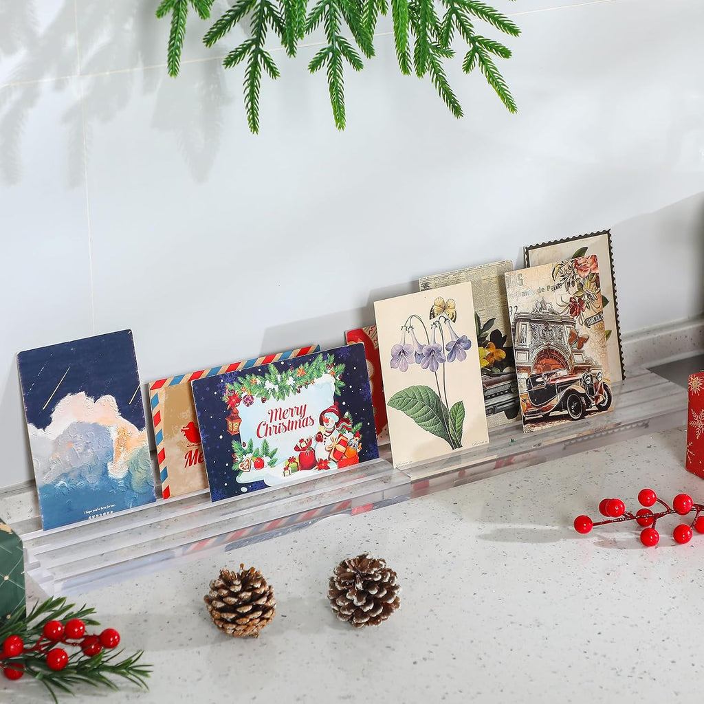 Cinnvoice 2 Pack Acrylic Card Display Holders Stand 11.8" Table Display Organizer for Christmas Greeting Cards Birthday Cards Photos Menus Table Number 3-slot Desktop Shelf Mantel Decor