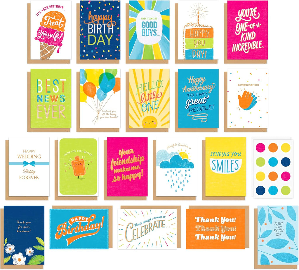 American Greetings 20-Count All-Occasion Card Pack, Bright Mixed-Occasion Designs