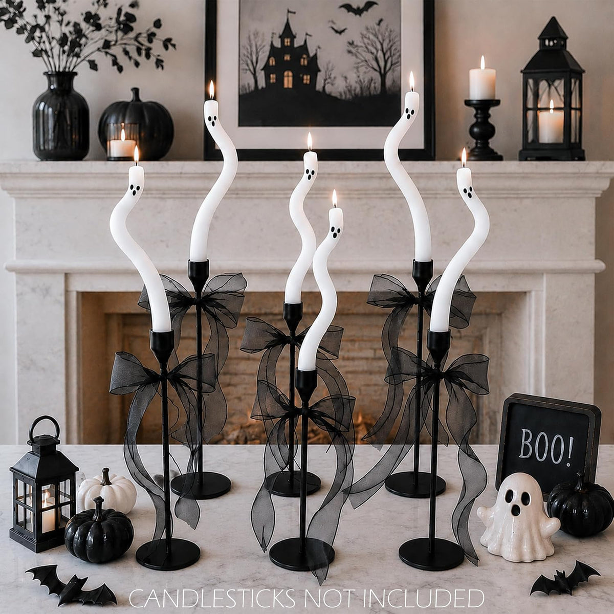 AYGXU Halloween Decorations Indoor-6 Pcs Twisting Ghost Candles with Ribbons Decor,Taper Candles,Halloween centerpieces for Party,Tables,Fireplace Decorations(Candlesticks not Included)