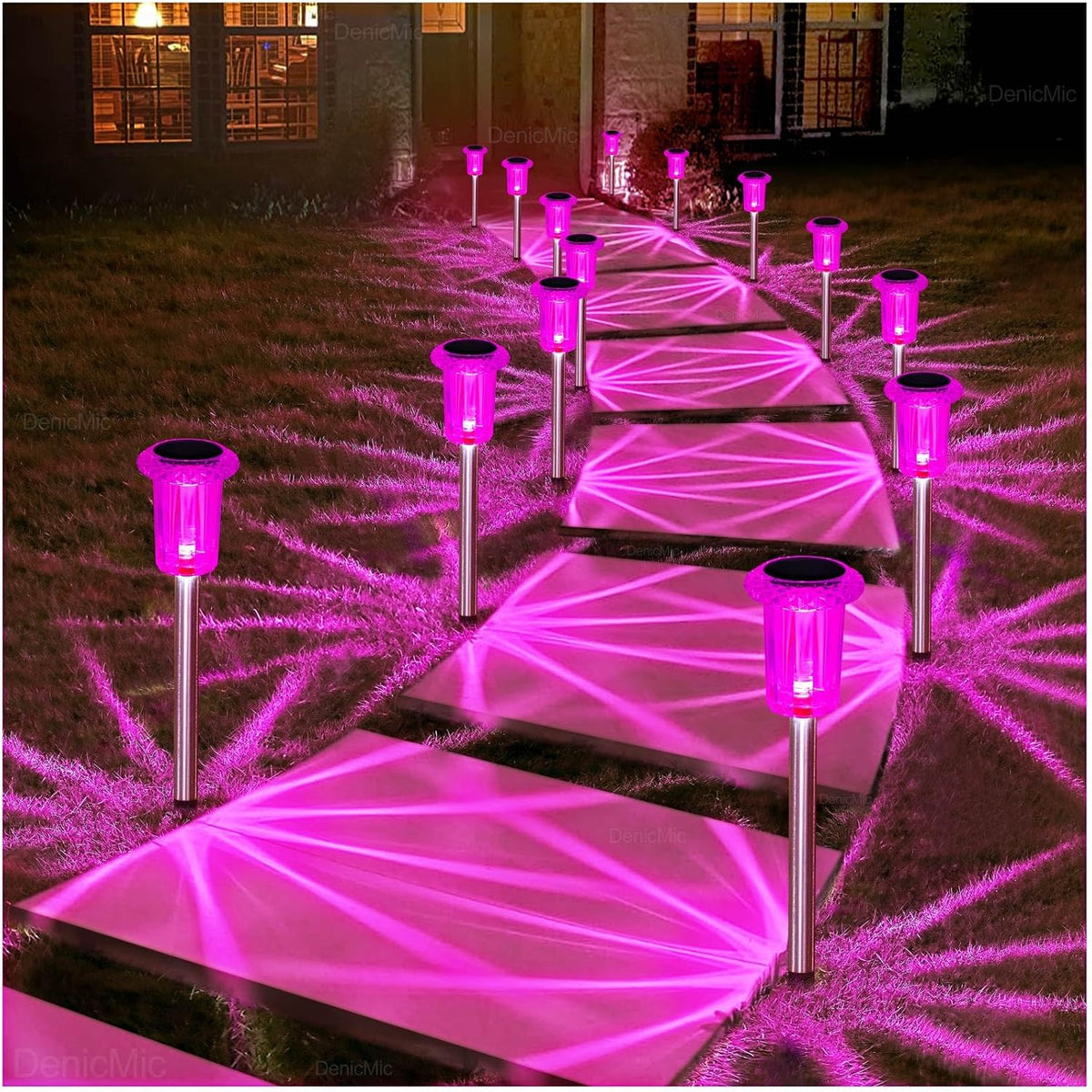 DenicMic Solar Outdoor Lights 10 Pack Pink LED Valentines/Mothers Day Decor