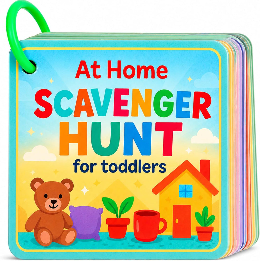 Indoor Scavenger Hunt Cards for Toddlers Ages 3-5, Screen-Free Montessori Learning Game & Educational Flash Cards, At-Home Activity, 20 Double-Sided Cards on a Safe Ring