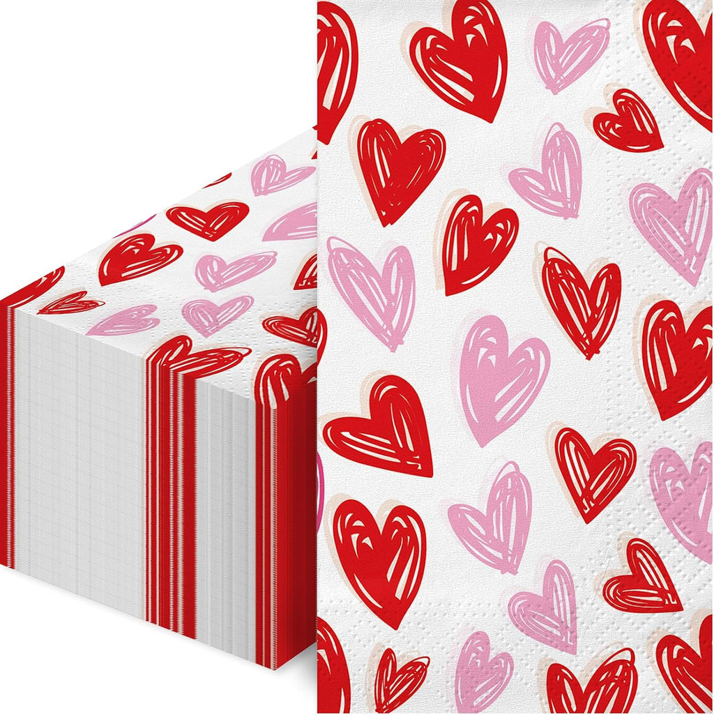 100Pcs Valentine's Day Disposable Napkins for Bathroom Guest Use - Heart Paper Napkins