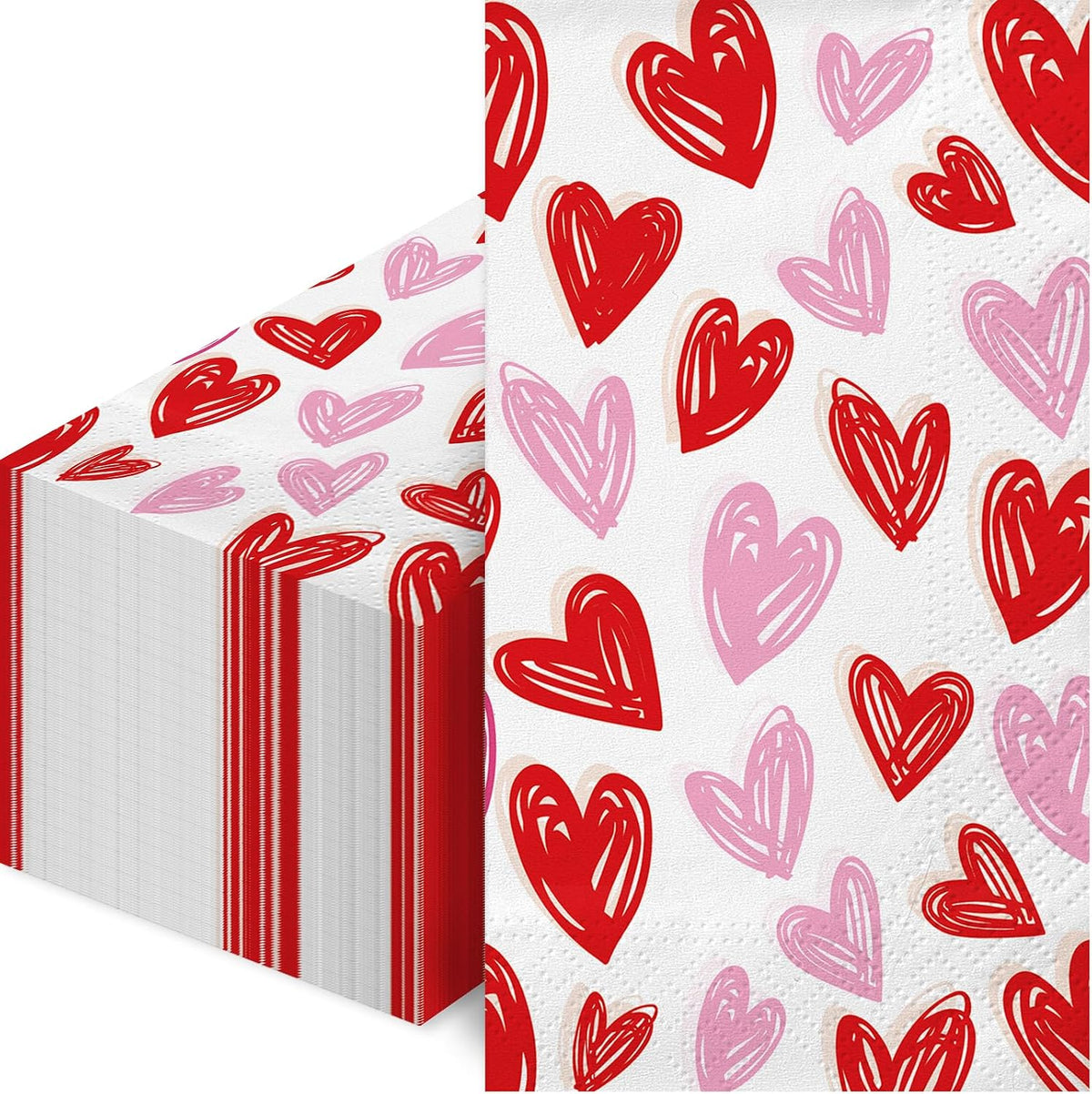 100Pcs Valentine's Day Disposable Napkins for Bathroom Guest Use - Heart Paper Napkins