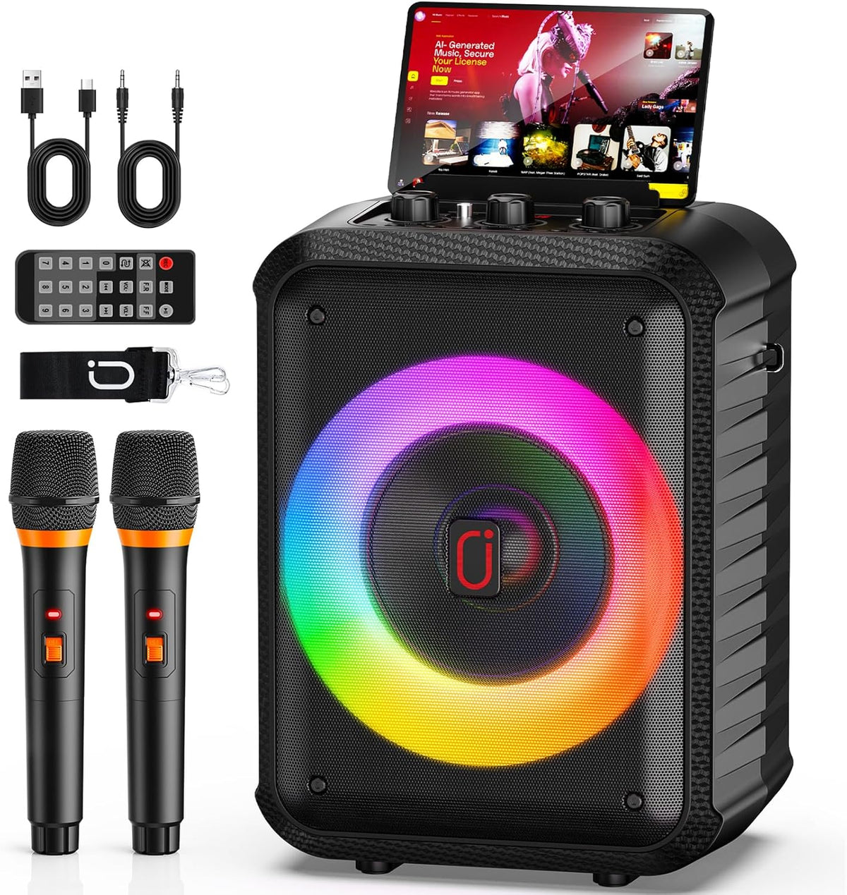 JYX Karaoke Machine for TV with 2 Wireless Microphones, Portable PA Speaker