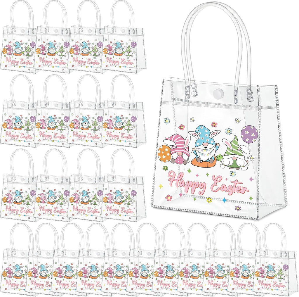 Aliceset 24 Pcs Clear Plastic Gift Bags with Handle, Reusable Easter Gnome
