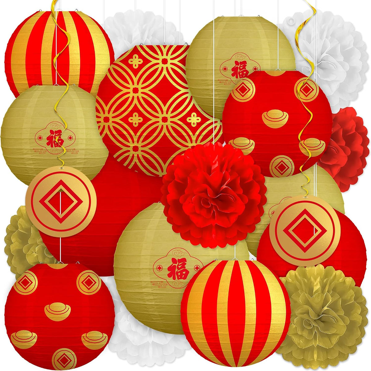 Renbuzhu 20Pcs Chinese Lunar New Year Decorations 2027 Paper Lanterns Set