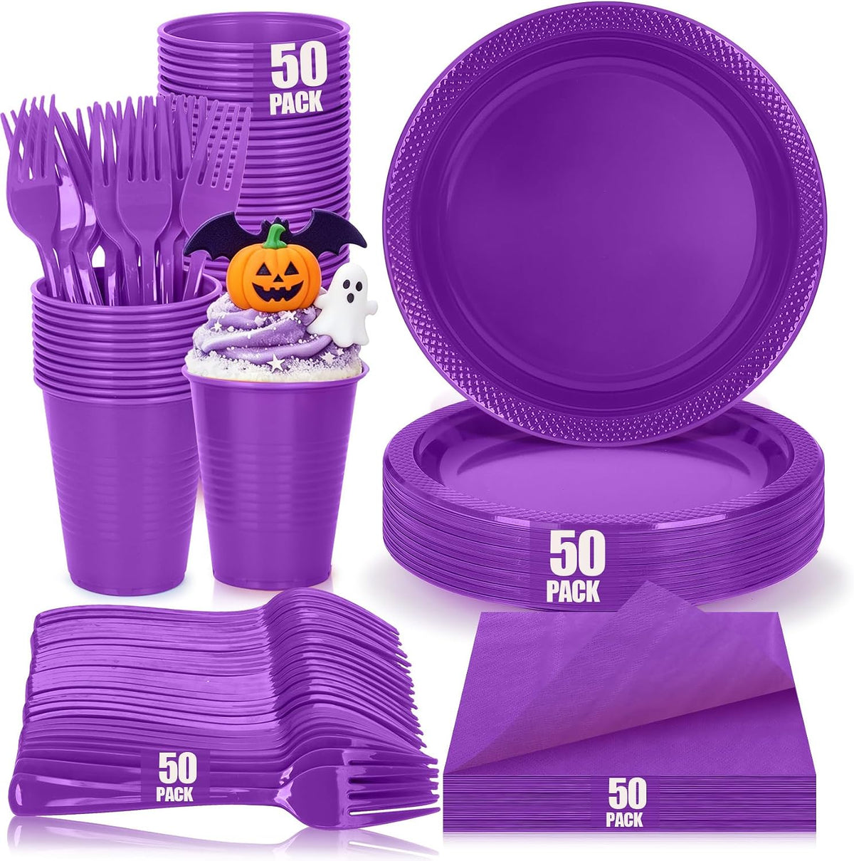 96 Pieces Halloween Ghost Tableware Set – Trick or Treat Disposable Paper Plates and Napkins for Halloween Party Decorations, Ghost Theme Party Supplies, Spooky Celebrations and Trick or Treat Events