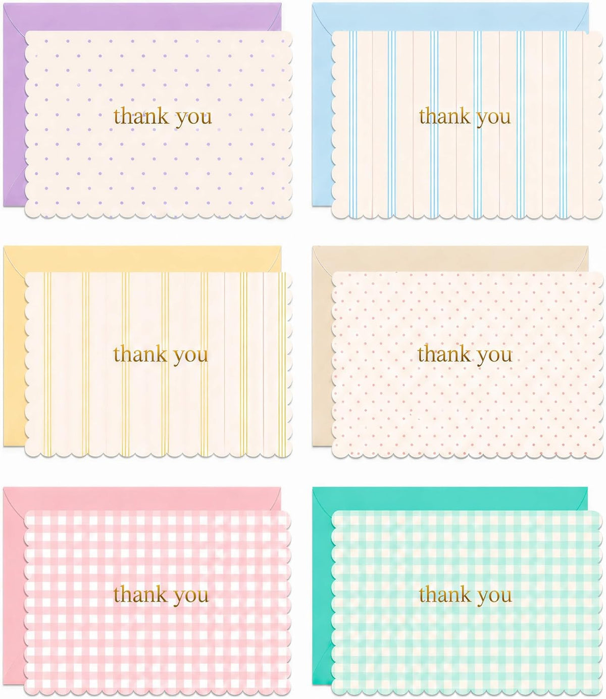 30 Thank You Cards with Matching Color Envelopes, Gold Foil Stickers & Storage Box, 4x6 Inch Thank You Notes, 6 Scalloped-Edge Designs, Blank Inside for Personal & Small Business Use