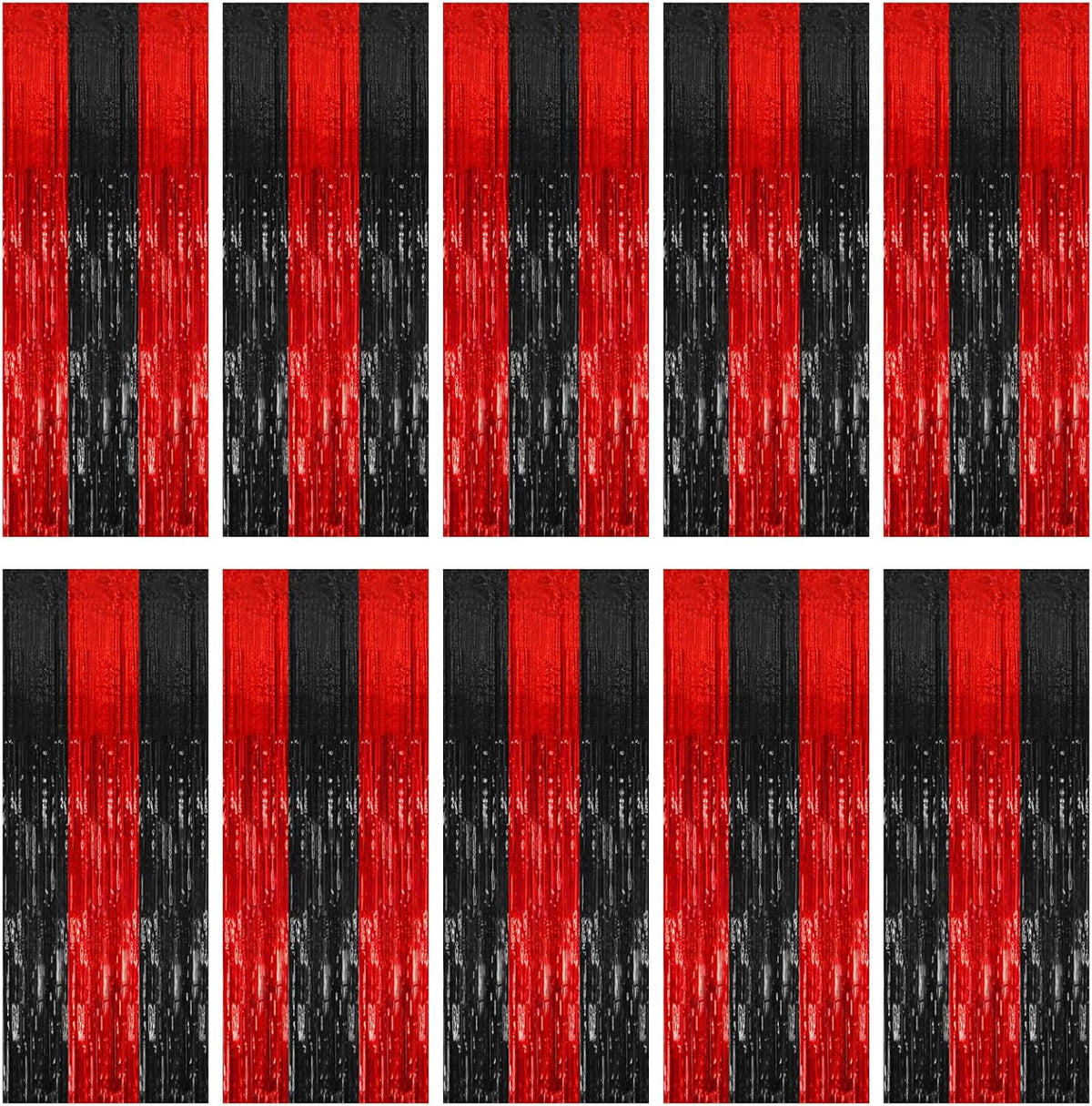 10 Pack Black and Red Party Backdrop Streamers Decorations Foil Fringe Curtains Metallic Tinsel Backdrop for Birthday Halloween Christmas New Year Fancy Ball Graduation Party Decor