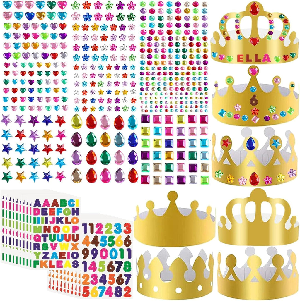 46 Pcs Paper Crowns DIY Party Hats Gold Decorative Crown Supplies with Jewels Gems Stickers for Birthday Party Celebrations