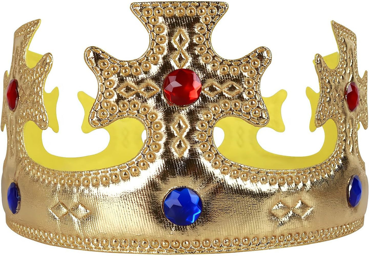 VZQI Soft Gold King Crown for Adults, Adjustable Costume Hat for Halloween