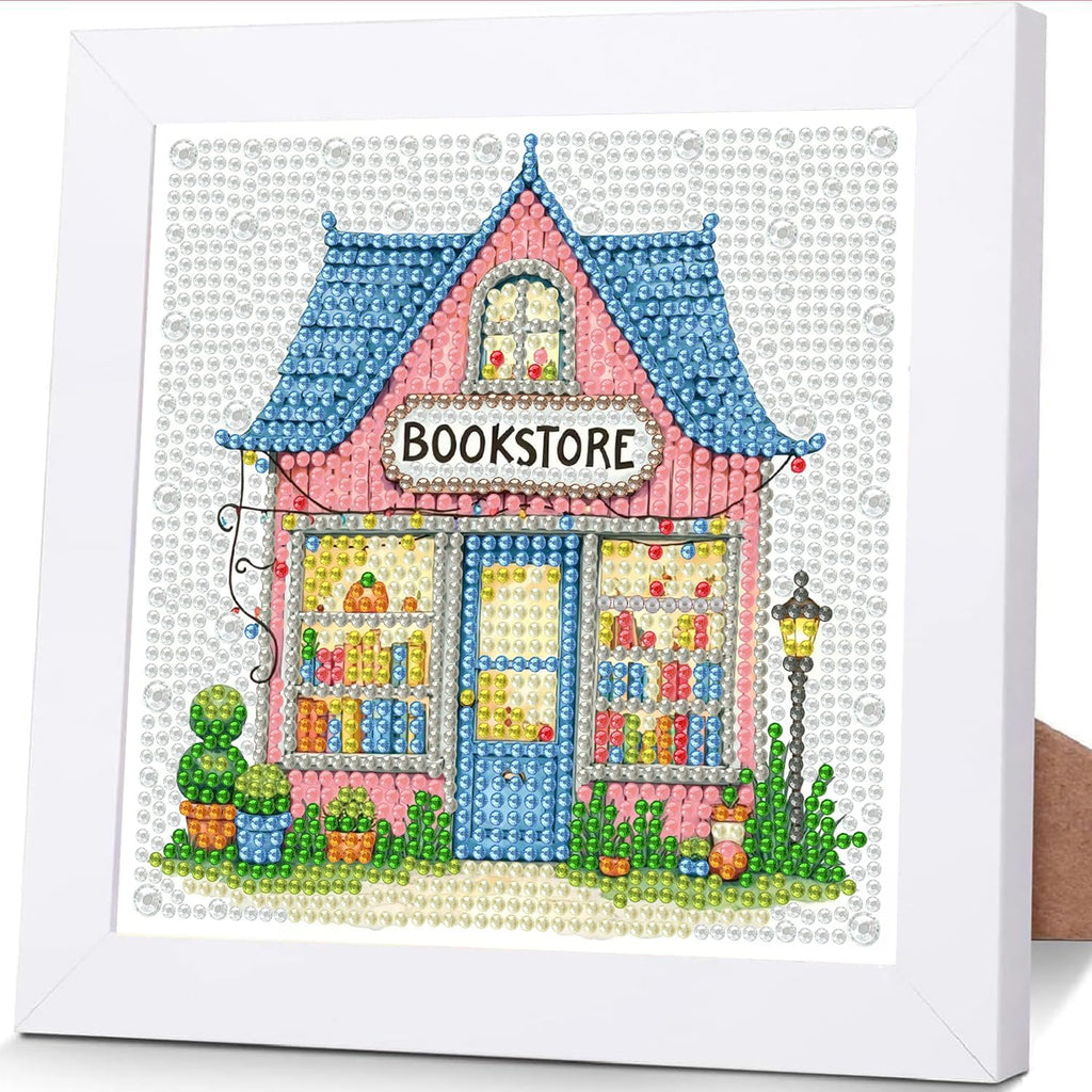 Bookstore Diamond Art Kit for Kids with Frame,DIY Crafts for Girls Boy