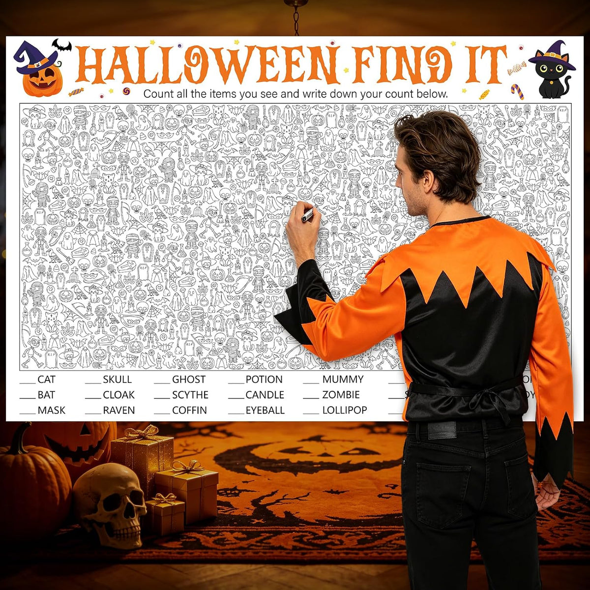 Giant Halloween Word Pattern Find It Game for Family Office Large Group