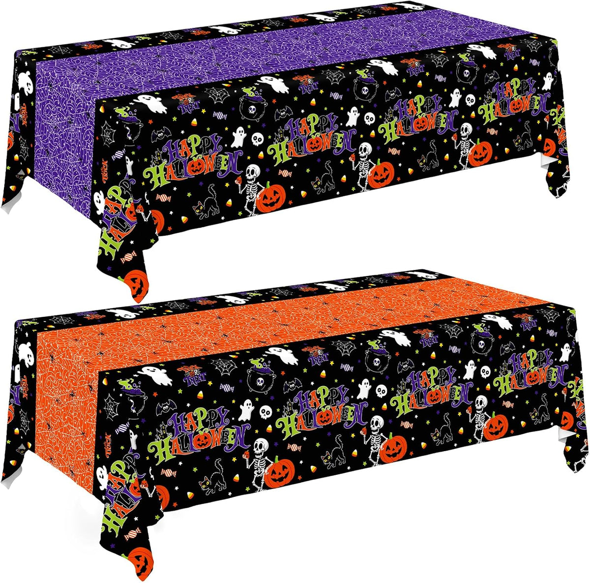 2 Pack Halloween Tablecloth, 54 x 108 Inch Disposable Plastic Table Cover, Halloween Party Supplies for Halloween Decor