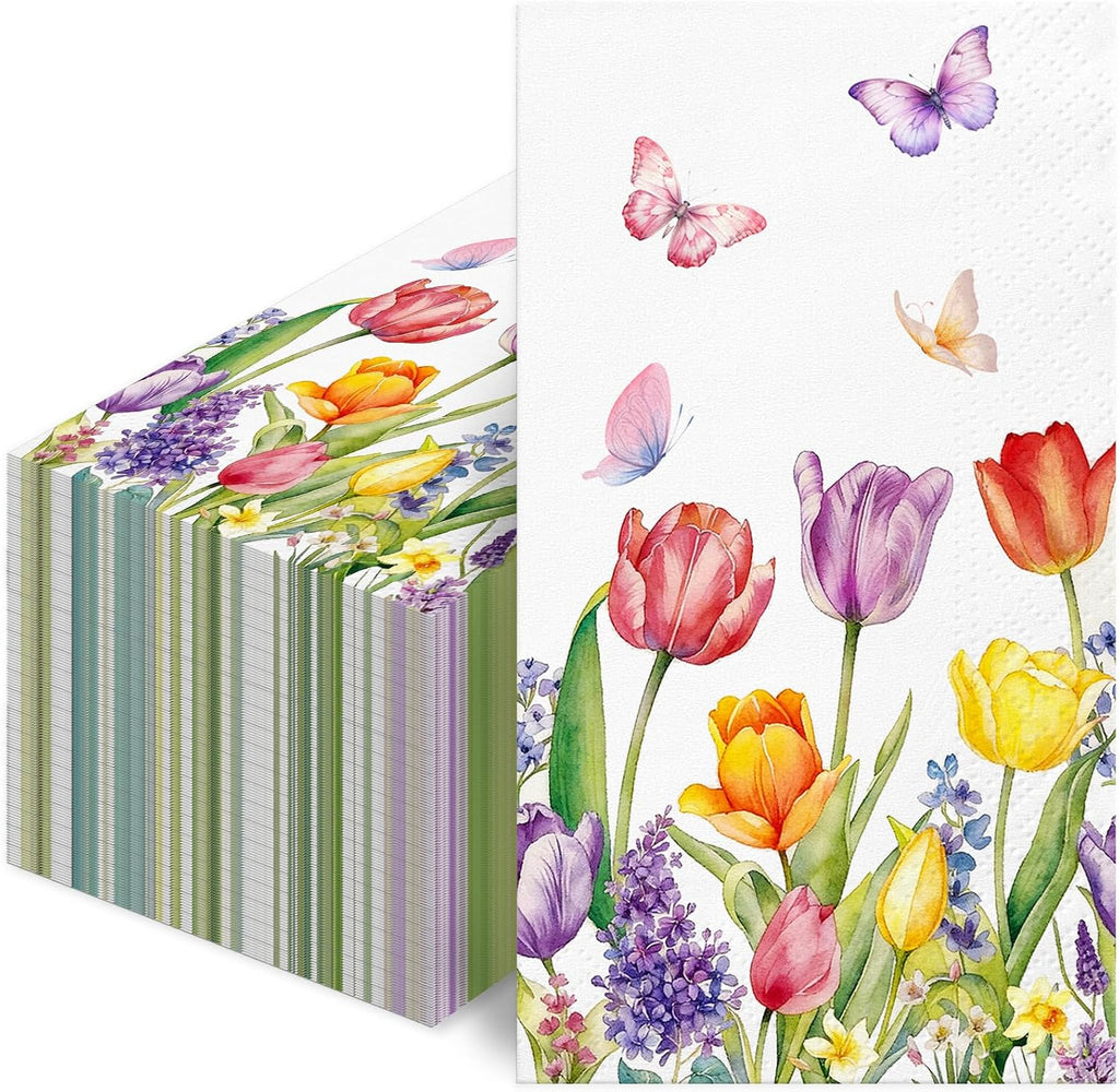 Spring Watercolor Tulip Paper Napkins 100pcs