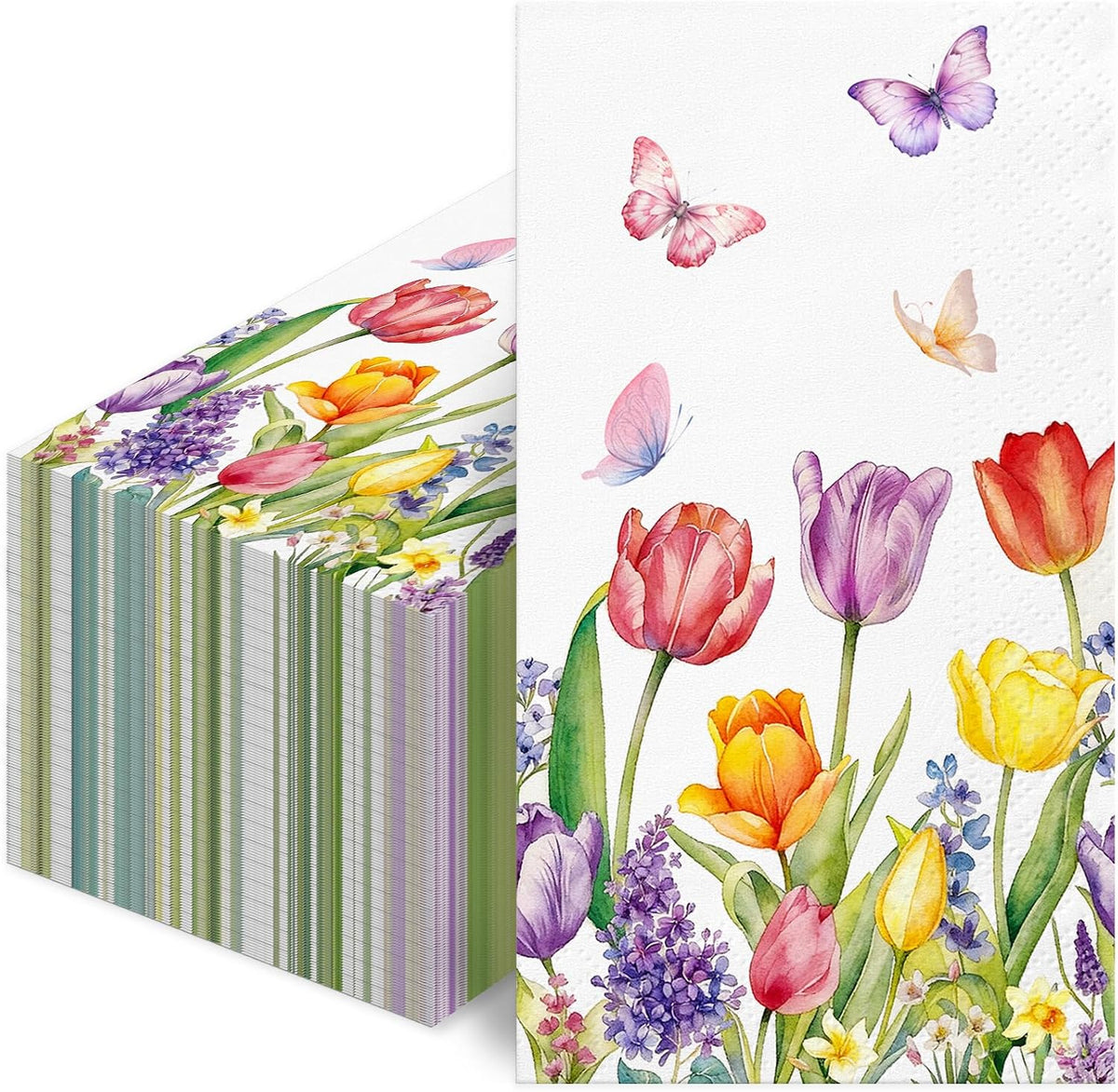 Spring Watercolor Tulip Paper Napkins 100pcs