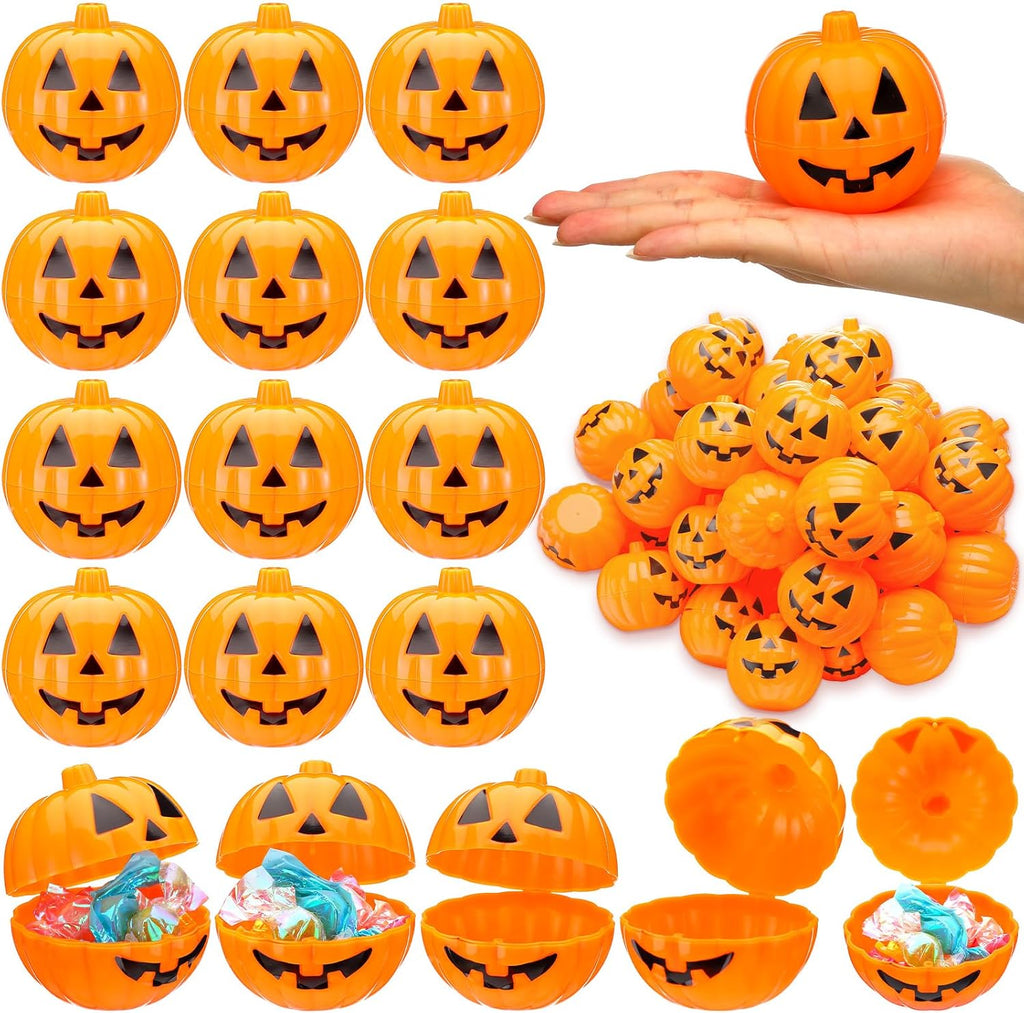 Lallisa 120 Pcs Halloween Pumpkin Container Bucket Plastic, Orange