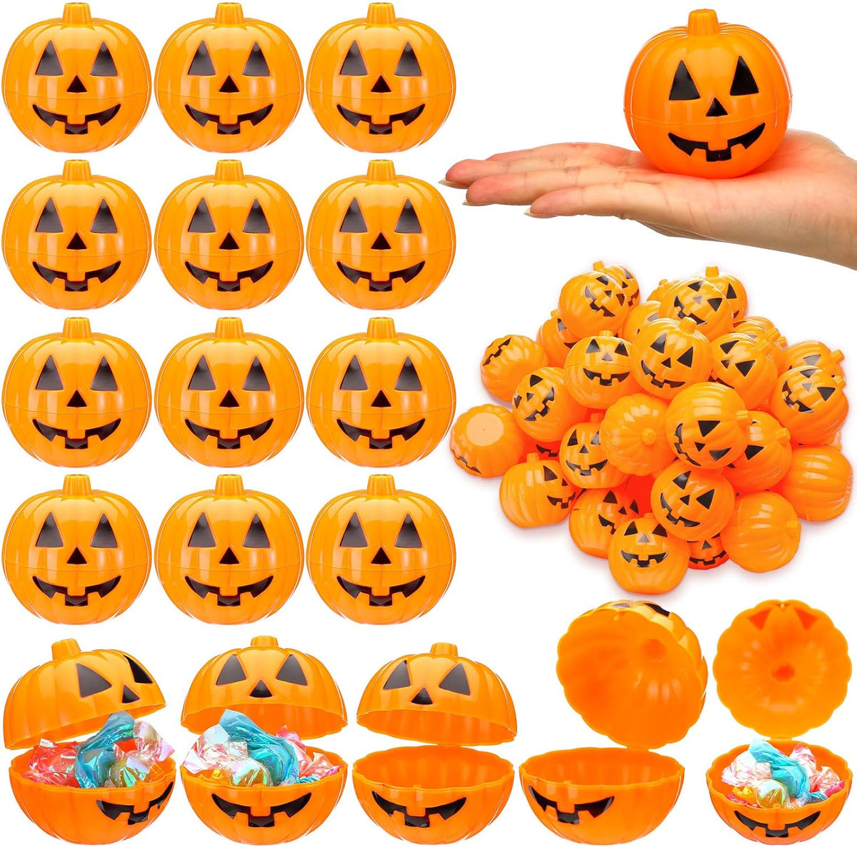 Lallisa 120 Pcs Halloween Pumpkin Container Bucket Plastic, Orange